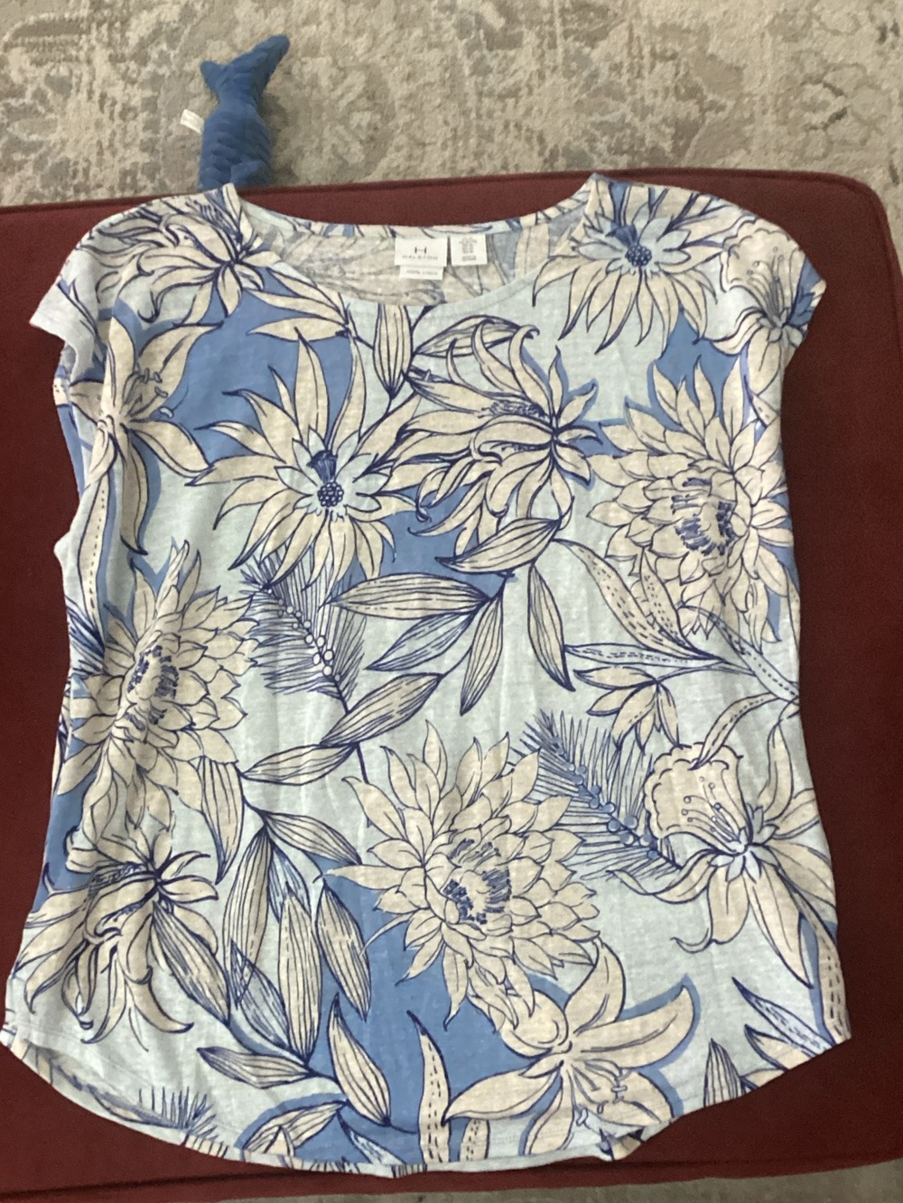 Halston Heritage Light Blue Floral Short Sleeve Tee